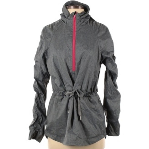 Fabletics Danielle Gray Hot Pink Reflective Hidden Hood Half Zip Jacket Size S - Picture 2 of 3